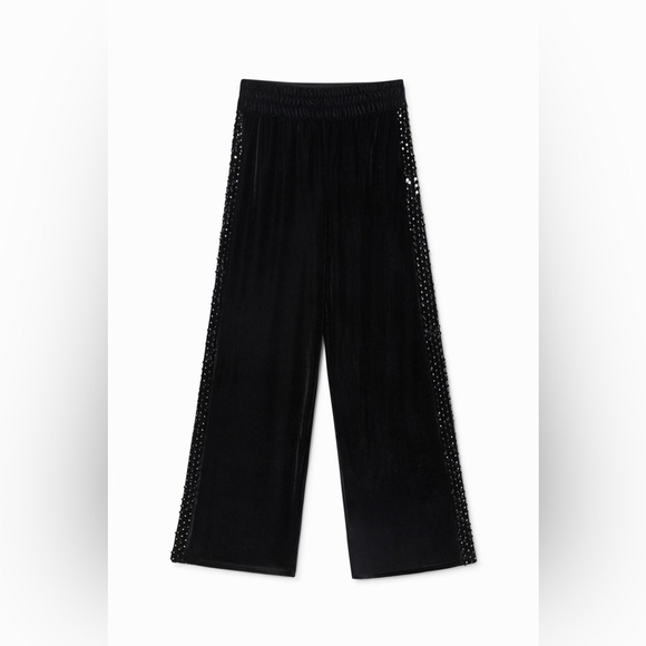 Desigual Corduroy Sequin Palazzo Wide-Leg Trousers 🖤sz Small - Picture 6 of 12